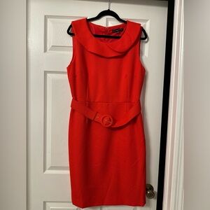 Belted round collar midi dress